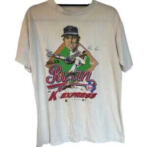 Vintage 80s Nolan Ryan Texas Rangers The K Express 1989 Single Stitch Shirt L